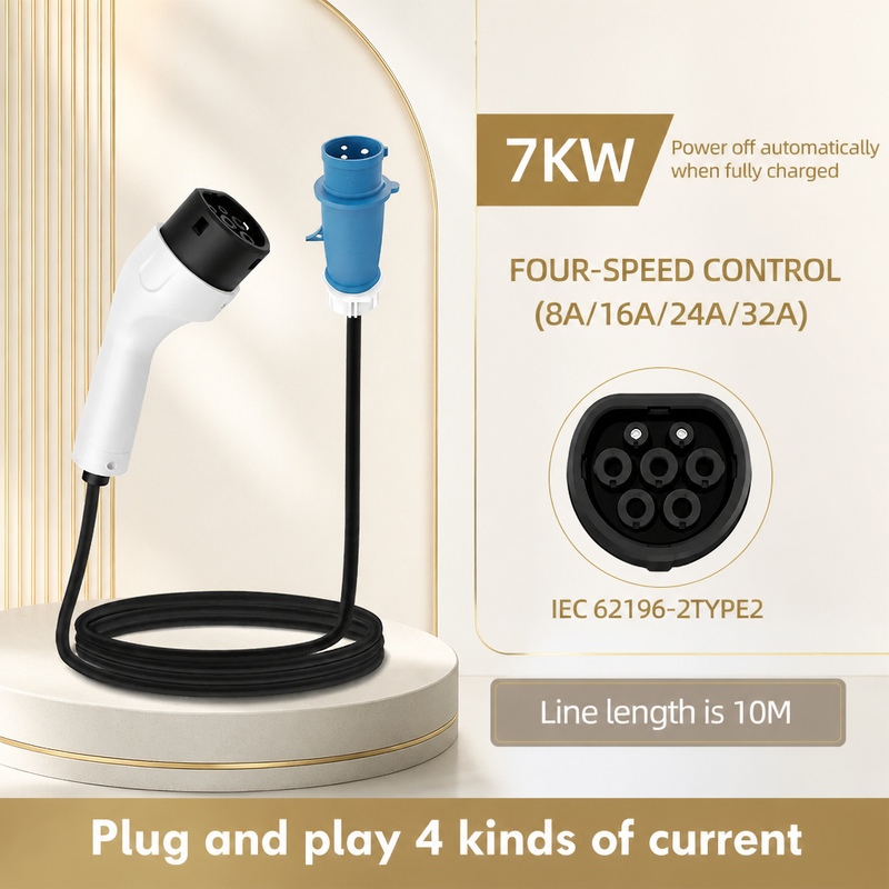 Portable Ev Charger 32A Type 2 Cee Plug - ROMADA 7KW 32A 電気自動車用ポータブル充電器 3M 5M