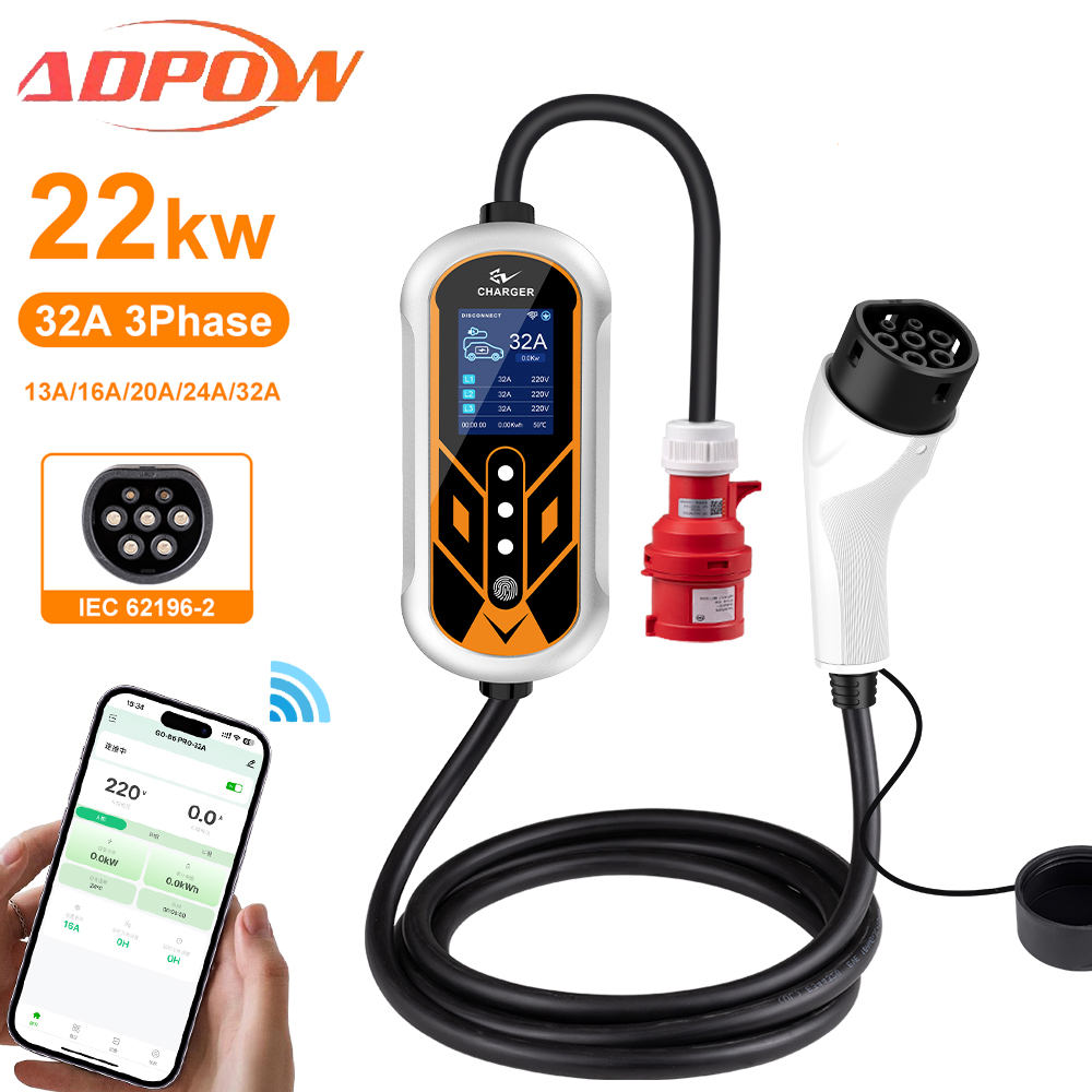 Portable Ev Charger 32A Type 2 Cee Plug - ADPOW ポータブル 32A Type2 EV 充電器