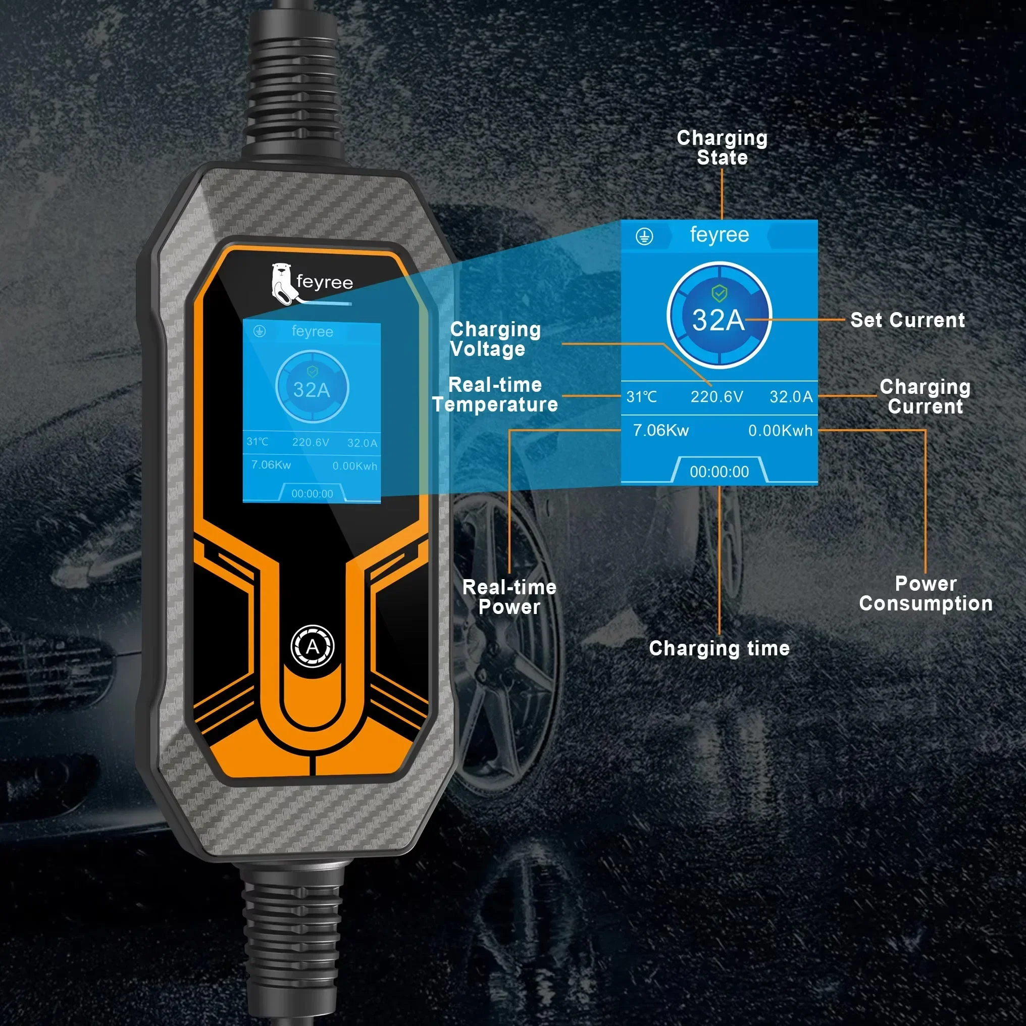 フェイリーEV充電器 タイプ2 7KW 32A EVSE ポ - Portable Ev Charger 32A Type 2 Cee Plug のレビューと価格